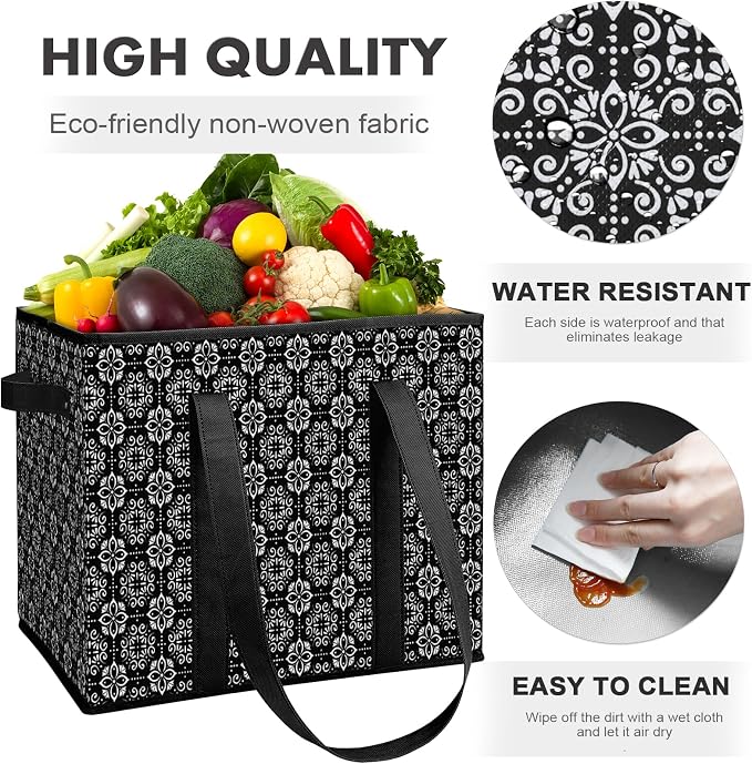 Reusable Grocery Bags 6 Pack, Foldable & Water Resistant Shopping Bags | Large Grocery Tote Bag Water Resistant Shopping Bags Foldable Grocery Bag for Clothes,Shoes and Picnic - Image 3