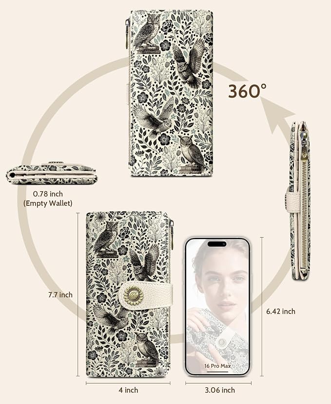 GIANCOMICS Owl Womens Wallet RFID Blocking Flower Credit Card Holder Bifold | Billfold, Cute Cash Purse, Travel Zipper Coin Pocket, Compact Clutch, PU Leather, ID Window, 11 Card Slots, Ladies Gift Woman - Image 5