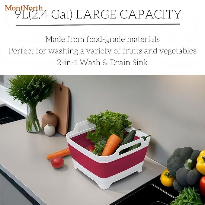 Collapsible Wash Basin 9L, Foldable Dish Tub with Drain Plug, Portable Collapsible Dish Basin, Camping Sink for Washing Dishes, Laundry & Kitchen Use (Viva Magenta) - Image 7