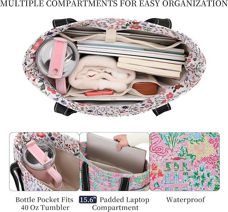 Tote Bag for Women with Laptop Compartment & Cup Holder,Nylon Bag for Work,Travel,Gym,Beach,Teacher,Nurse,School,Mom - Image 5