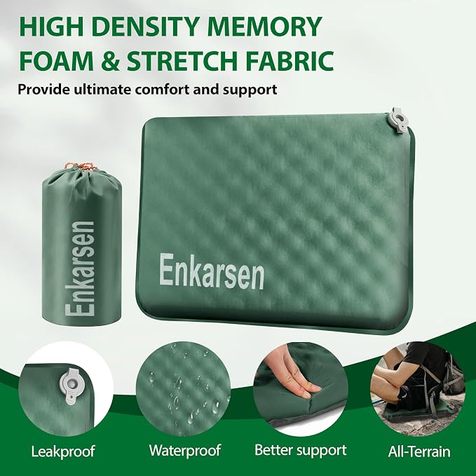 Inflatable Travel Seat Cushion – Self-Inflating Memory Foam Pad for Airplane, Stadium Bleachers, Camping, Hiking & Backpacking – Ultralight Compact & Portable Sitting Cushion (Green) - Image 7