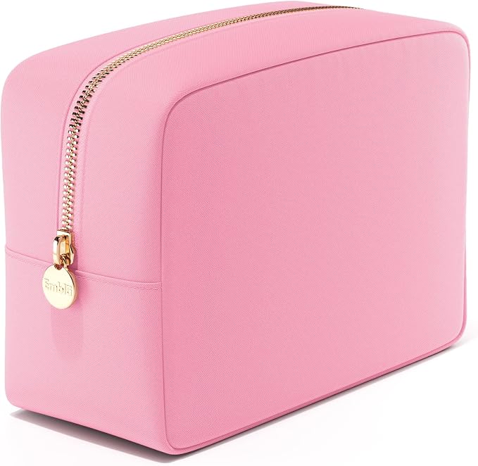 Embla Large Makeup Bag and Waterproof Nylon Travel Toiletry Bag, Large Capacity Cosmetic Zipper Pouch, Light Pink by Embla