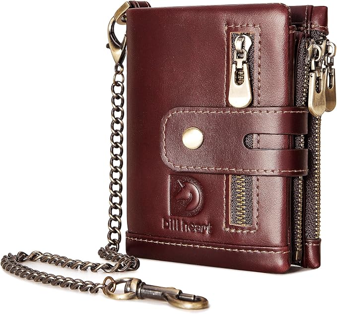 Chain wallets for men, Genuine Leather Biker Wallet with RFID Blocking Brown Color with Chain… by bill+heart