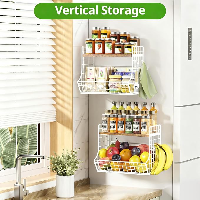 Magnetic Shelf for Fridge with Wood Lid, Fruit Potato and Onion Storage Bins, Pantry Organizers and Storage, Strong Magnetic Spice Rack for Refrigerator, Kitchen Counter and Laundry Room (X-Large) - Image 5