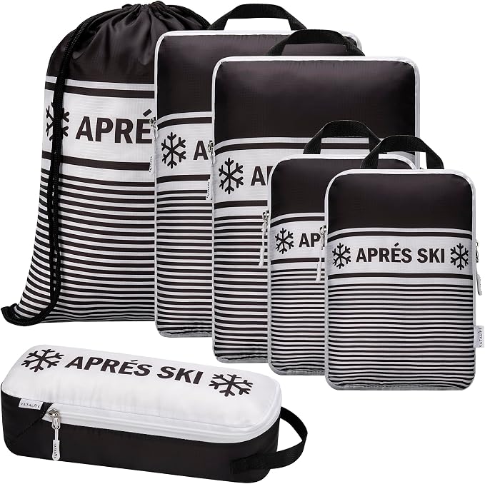 Apres Ski Compression Packing Cubes for Travel 6PC Set, Suitcase Organizer & Space Saver Bags for Luggage with Drawstring Backpack, Apres Ski Bags by Unknown