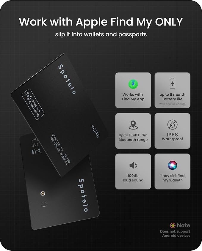 [ Apple Mfi Certified ] Wallet Tracker Card Works with Apple find My(iOS Only) Tracking Card, Rechargrable Smart Card Tracker, 1.7mm IP68 Waterproof Item Locator for Luggage, Passport, Bags - Image 2