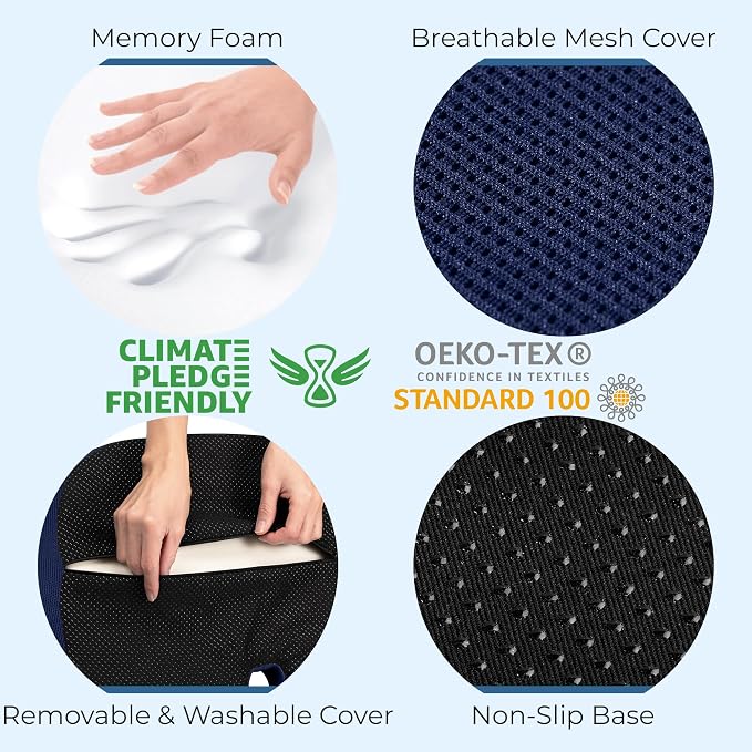 5 STARS UNITED Seat Cushion - Memory Foam Chair Cushion for Tailbone Pain Relief - Ergonomic Support for Coccyx, Sciatica & Butt - Office, Desk & Gaming Chair, Car Seat, Wheelchair, Blue Mesh - Image 6