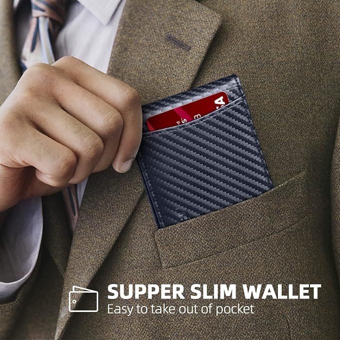 RUNBOX Slim Wallet for Men Genuine Leather RFID Blocking Bifold Minimalist Front Pocket Mens Wallet with Money Clip Thin Gift Box - Image 3