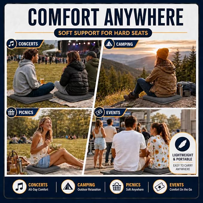 Inflatable Stadium Seat Cushion for Bleachers, Portable Air Pad that Packs Small, Breathable Top & Non-Slip Bottom, Removable Washable Cover for Sports Games, Concerts & Outdoor Events - Image 4