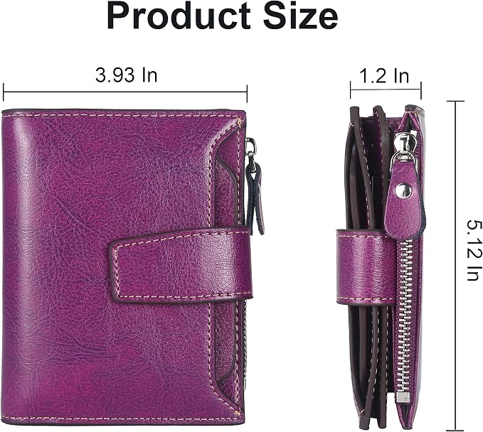 Small Compact Women Wallet RFID Blocking Genuine Leather Bifold Purse with ID Windows - Image 5