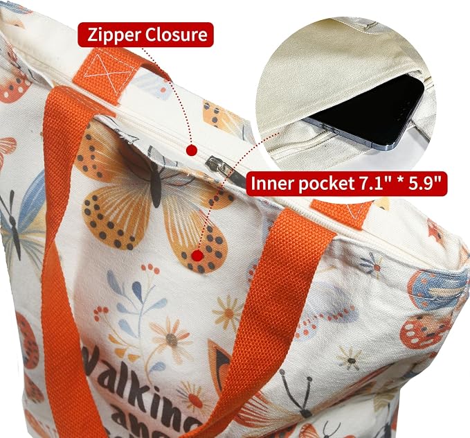 itgowisa Canvas Tote Bag for Women, Tote Bag with Zipper Inner Pocket, Zippered Canvas Bag for Shopping Work Grocery Everyday - Image 6