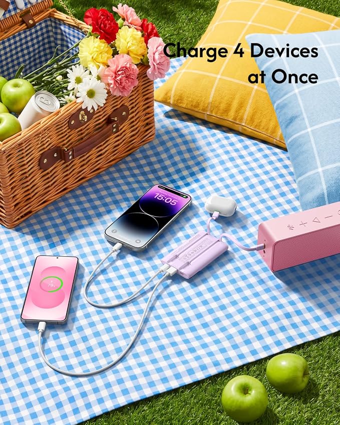 VEGER 10000mAh 22.5W Fast Charging Portable Charger with Built-in Cables | 0.4lb Slim USB C Power Bank, Small Battery Pack for iPhone 17/16/15/14/13 iPad Samsung, Flight Safe, Travel Essential, Purple - Image 6