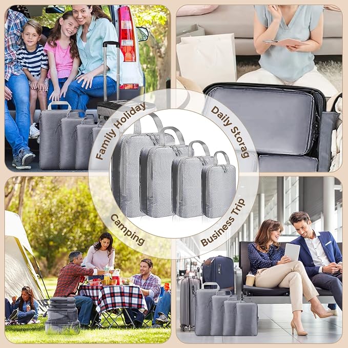 LANSKLBD 6/8 Set Packing Cubes for Suitcases Travel Luggage Packing Organizers,Travel Accessories Essentials Luggage Organizer with Shoe/Tioletry/Laundry Bag (Grey, 4 set) - Image 5