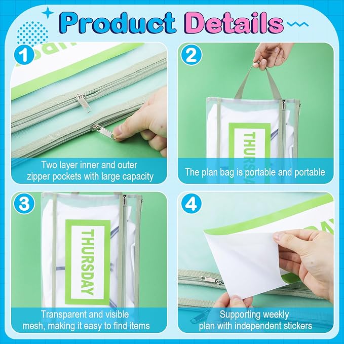 7 Pack Packing Cubes for Travel Days of Week Packing Cubes with Label Clear Zippered Storage Bag for Summer Camp Essential - Image 4