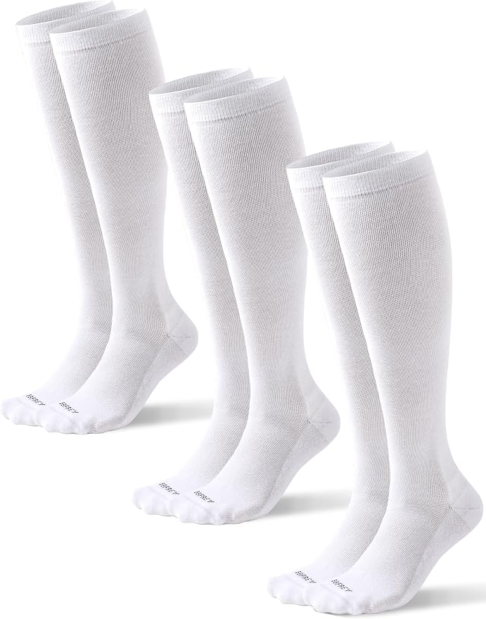 Light Compression Cotton Socks 8-15 mmHg for Women Men (3 Pairs) - Soft Knee High Socks for Comfort Support, Easy On by Bbfrey