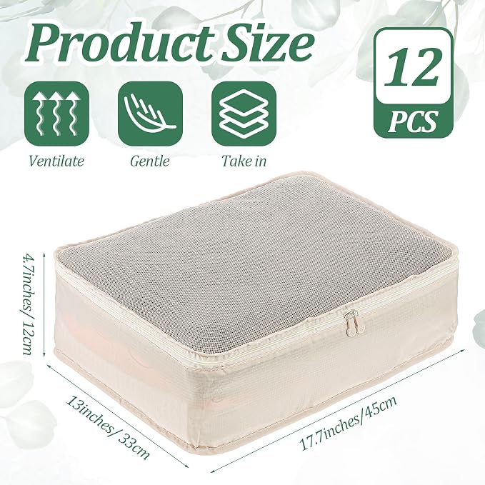 Kifmurase 12 Pcs Packing Cubes for Suitcase Travel Luggage Organizers Bulk Large Mesh Clothing Underwear Bags Foldable Laundry Bags for Hiking Camping Backpacking Clothes Accessories (Beige) - Image 2