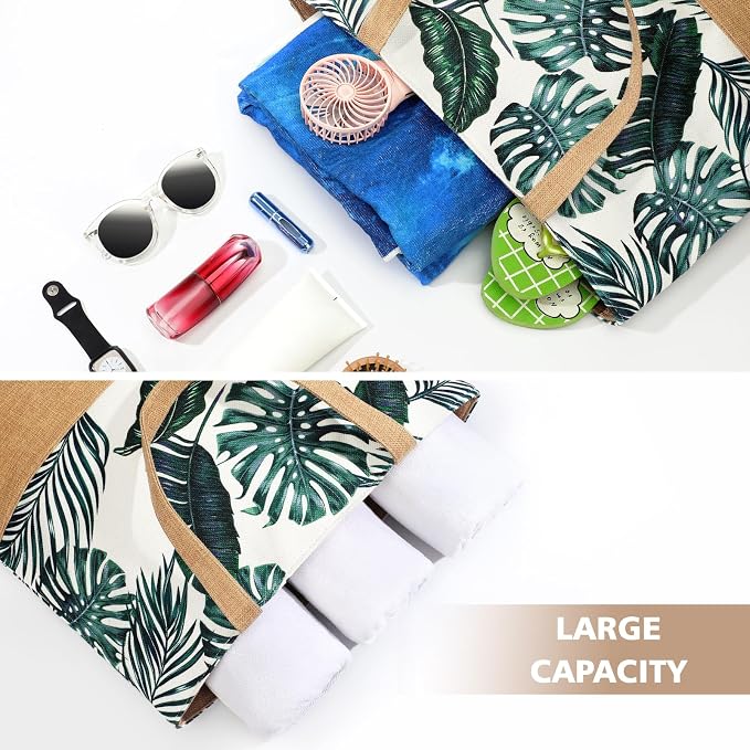Trifabricy Beach Bags for Women,Waterproof Straw Beach Tote Bag With Zipper | Spacious Storage Capacity, Secure Zipper Closure, Reinforced Carry Handles, Stylish Printed Design For Outdoor Activities - Image 6