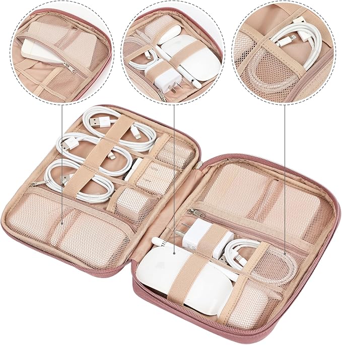 NISHEL Travel Cord Organizer, Electronic Cable Accessories Storage Bag | Bag for chargers, cables, phones, hard drives, USB devices and SD cards, ideal for travel and daily use, Rosewood-Pink - Image 3