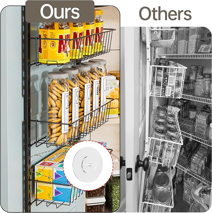 Delamu Adjustable Cabinet Door Organizer, 6 Tier Hanging Spice Rack | Metal Over the Door Pantry Organizer, Pantry Organizers and Storage Shelves for Kitchen Bathroom Laundry Room, Black - Image 4