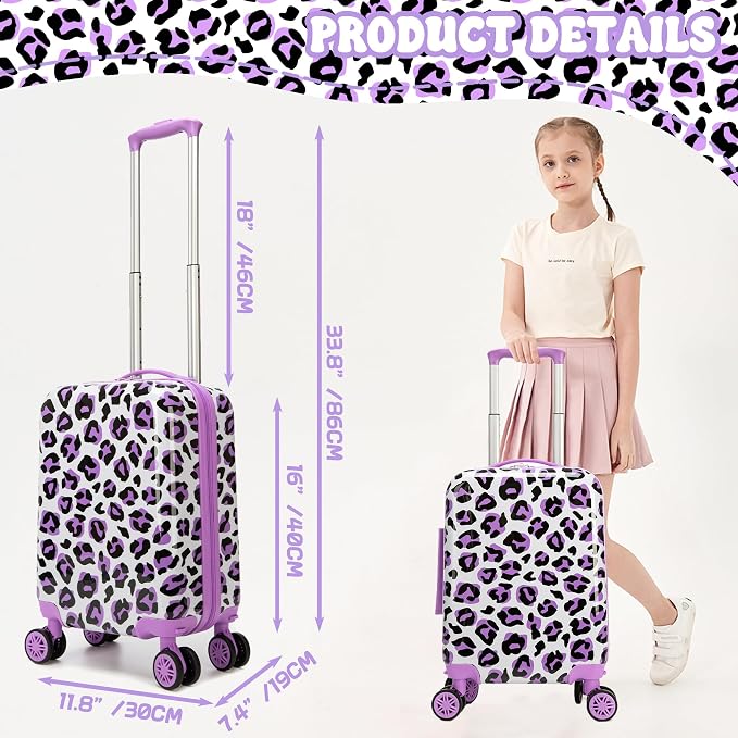 Kid's Luggage Set 2 Piece Suitcase Set Hardside Luggage with Spinner Wheels Girls Carry on Toddler Travel Rolling Suitcase with Neck Pillow Airline Approved - Image 2