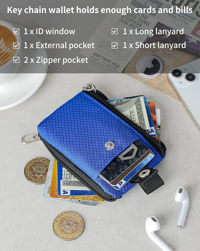 Artpaxy Minimalist Wallet For Mens Womens, Keychain RFID Blocking Zipper Small Wallet with ID Window 2 Lanyards,Water Resistant Travel Cash Card Coin Case Boys Girls - Image 5