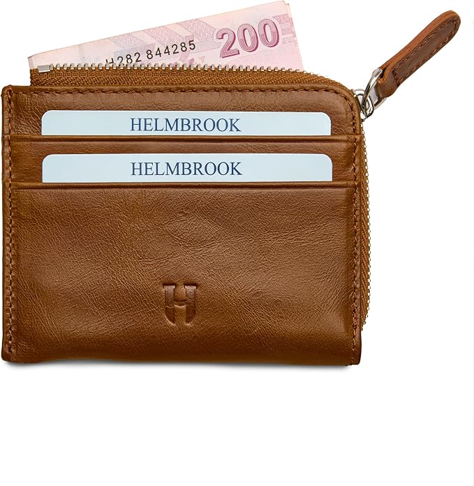 RFID Blocking Zipper Wallet, Slim Business Card Holder, Men & Women, Handcrafted Full-Grain Leather, Gift Box & Pouch, Christmas & Birthday, Tan - Image 4