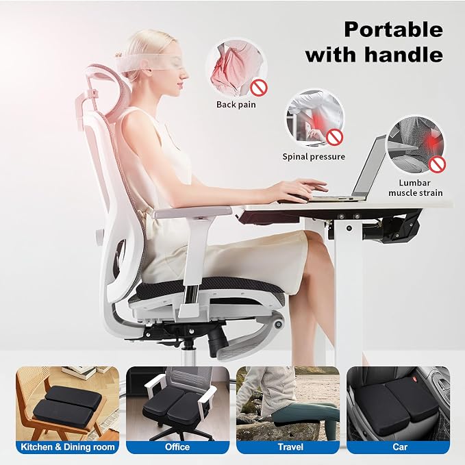 High-Density Slow-Rebound Gel Memory Foam Seat Cushion（16"x14"x1.8"） | Soft，Breathable，Foldable，Detachable Adjustable Velcro，Non-Slip，Ideal for Airplane Stadium Bench Trave Wheelchair Long Sitting - Image 9