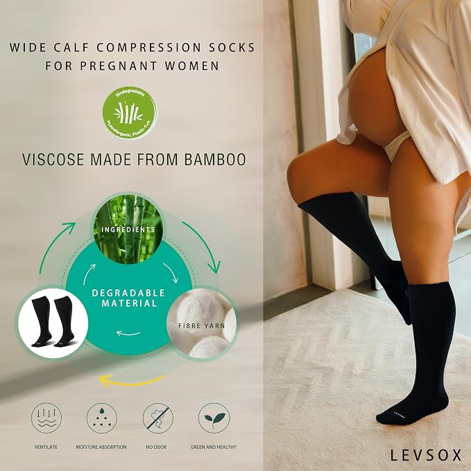 LEVSOX Wide Calf Compression Socks for Women&Men Plus Size 15-20mmHg Knee High Large Support Stockings for Circulation - Image 2