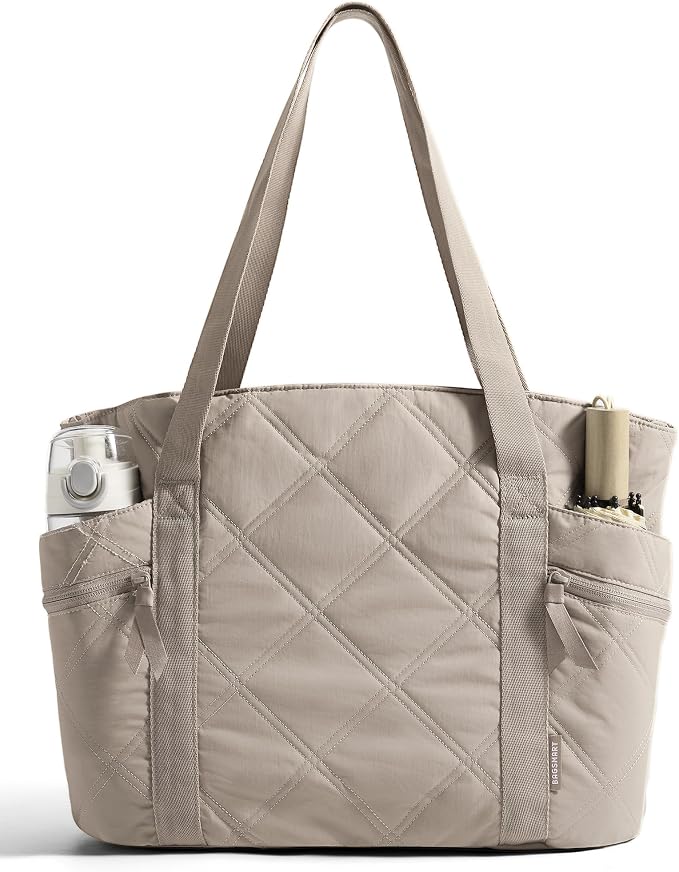 BAGSMART Crush Tote Bag for Women, 20L Puffer Work Tote with Zipper | Quilted Nurse Hospital Bag For Travel College Gym by BAGSMART