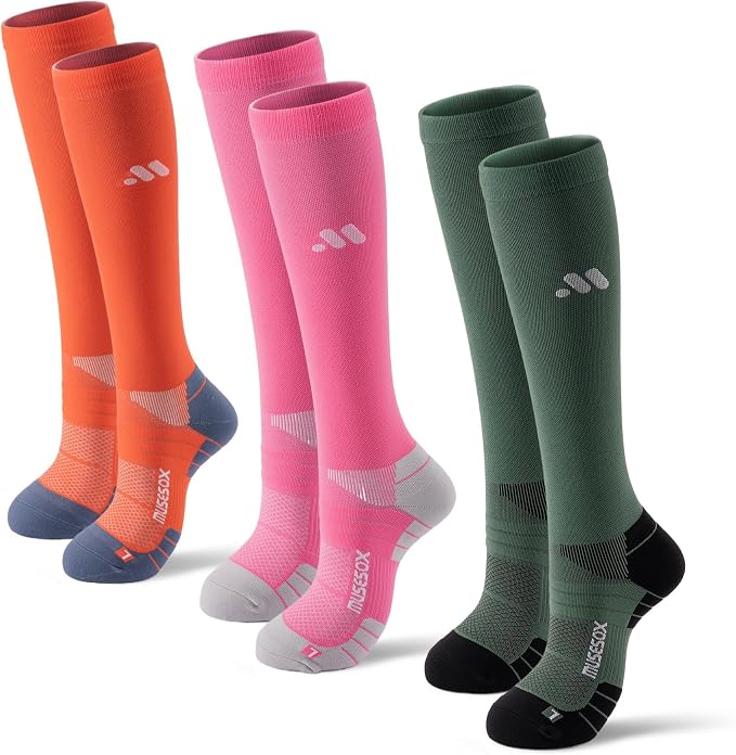 Compression Socks for Women and Men,Mild Support(3 Pairs) Unisex | Knee High,Graduated Compression,L/R Foot Labels,Breathable Fabric,Best for Flying/Nurses/Travel/Cycling/Pregnancy/Daily Wear by musesox