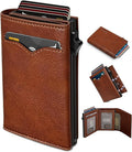 Wallet for Men,with Cash Pocket 2 ID Window 9-13 Cards,Metal Case Smart Slim Pop Up Credit Card Holder Flip with Magnetic Closure RFID Blocking Trifold wallet with Gift Box by Miyozi