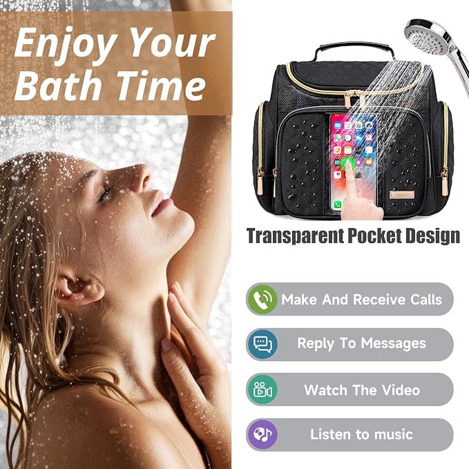 Tealari Large Toiletry Bag for Women Men,Bathroom Bag,Water Resistant Shower Bag,Makeup Bag,Portable Shower Caddy for College Dorm,Hanging Travel Toiletry Bag with Transparent Waterproof Phone Pocket - Image 3