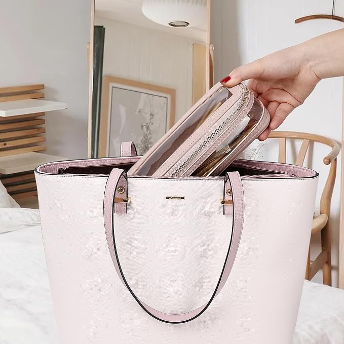 Pinkmik Clear Makeup Bag with Brush Case, (Pink, M+SLIM-1) | 2PC,Travel Toiletry Bag, Waterproof, Cosmetic Organizer, Car Essentials for Women - Image 2