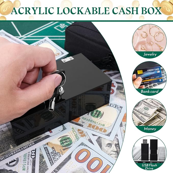 Large and Small Black Acrylic Cash Box for Gambler 2 Pack, Winners Bank with Keys, Slot, Storage Bag, Waist Bag, Portable Casino Money Organizer Safe Lock Box - Image 7