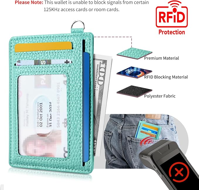 Mayski Slim Wallet, Credit Card Holder for Women, Minimalist Front Pocket RFID Blocking Card Cases, Small Wallet Women Men(Litchi Ocean Green) - Image 5