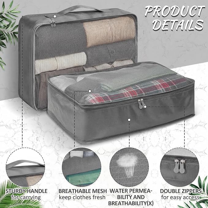Silkfly 4 Pcs XL Packing Cube for Travel Luggage,Simple,Gray | 17.7 x 13 x 4.7, Same Size, Gray Suitcase Storage Organizer Set, Reusable Mesh Clothes Cube for Hiking Camp Family Accessory - Image 6