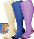 3-Pair Wide Calf Compression Socks for Women | 20-30mmHg Graduated Support, Easy On & Off, Knee High Length, Ankle Support, Travel Nurse Daily Wear, Cute Patterned by Lalapapa