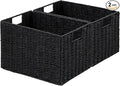 Wicker Storage Basket, Set of 2 Hand-Woven Paper Rope Wicker Basket, Small Storage Baskets for Organizing Toilet Paper Basket, Foldable Large Cube Storage Organizer Bins for Shelves (Black) by Vagusicc