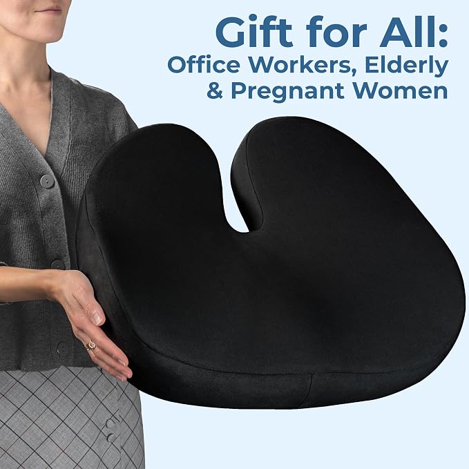 5 STARS UNITED Seat Cushion - Memory Foam Chair Cushion for Tailbone Pain Relief - Ergonomic Support for Coccyx, Sciatica & Butt - Office, Desk & Gaming Chair, Car Seat, Wheelchair, Black Suede - Image 7