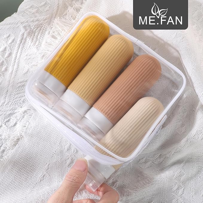ME.FAN Travel Bottles for Toiletries, TSA Approved 3oz Silicone Journey Size Containers, Portable Split Bottle for Conditioner, Shampoo, Lotion- 4 Pack Yellow - Image 2