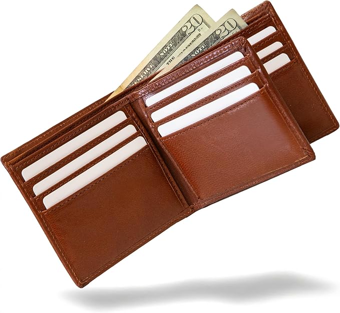 ID Stronghold Extra Capacity Bifold Wallet for Men - RFID Blocking Genuine Leather Wallet (Antiqued Brown) - Image 7