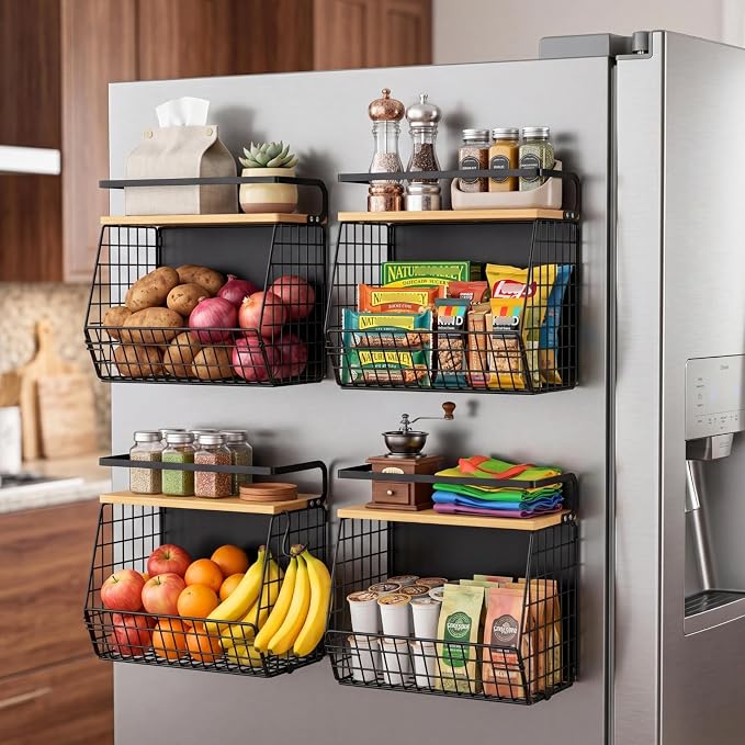 Magnetic Shelf for Fridge with Wood Lid, Fruit Potato and Onion Storage Bins, Pantry Organizers & Storage, Large Container Magnetic Spice Rack for Refrigerator, Kitchen Counter, Cabinet | Strong magnet holds 50lbs, ventilated bin for produce, versatile... - Image 5
