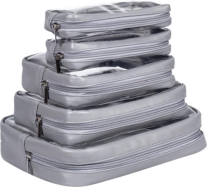 Remobia Hicol TSA Approved 5-Piece Diaper Bag Organizer Pouch Set Clear Waterproof TPU Kids Toiletry Storage Set Travel Packing Clutch Cube Bags for Baby Nursing (Dark Gray) - Image 6