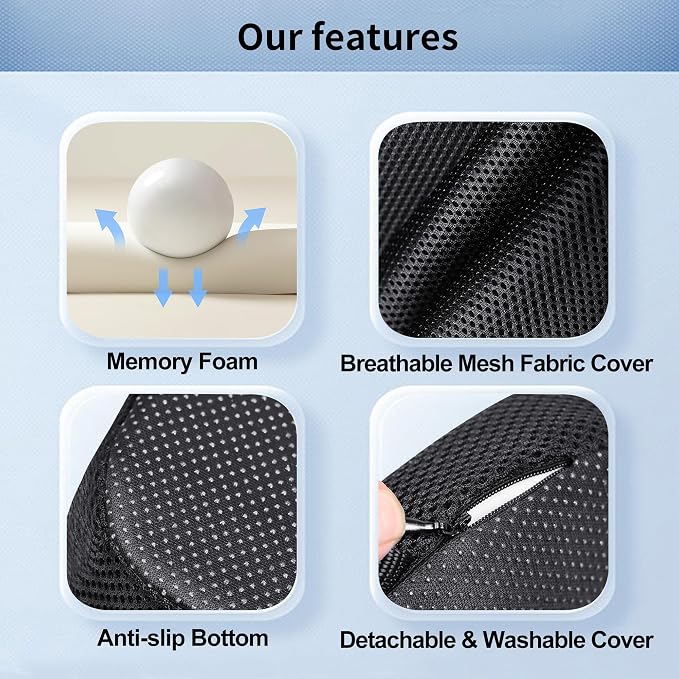 High-Density Slow-Rebound Gel Memory Foam Seat Cushion（16"x14"x1.8"） | Soft，Breathable，Foldable，Detachable Adjustable Velcro，Non-Slip，Ideal for Airplane Stadium Bench Trave Wheelchair Long Sitting - Image 3