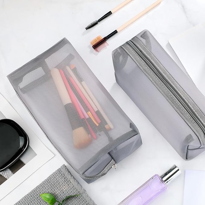 6 Pieces Mesh Makeup Bags Mesh Cosmetic Bag Portable Travel Organizing Zipper Pouch Toiletries Makeup Pouches for Home Office Travel Accessories - Image 4