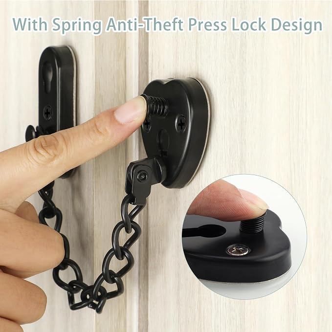 Alise Door Chain Lock, Matte Black Adjustable Child Proof Security Door Lock for Apartment | Stainless Steel Chain Door Lock,Heart-Shaped Design Press-To-Unlock Heavy Duty Chain Lock For Barn Bedroom & Travel - Image 5
