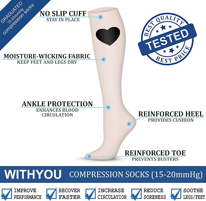 WITHYOU Compression Socks 15-20 mmHg is Best Athletic for Men & Women Running Flight Travel Nurses Pregnant - Image 5