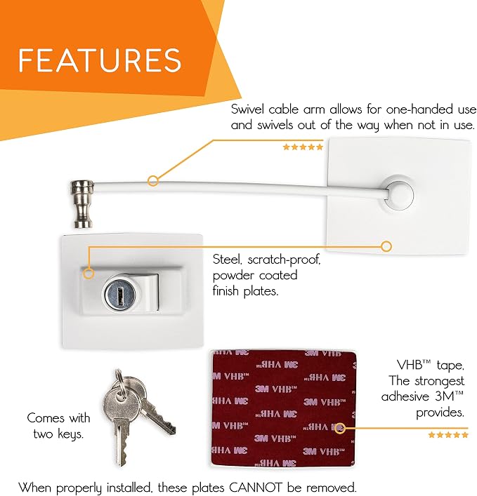2-Pack Guardianite Premium Refrigerator Lock with Built-in Keyed Lock (2-Pack White) - Image 3