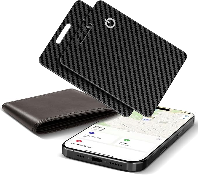 2-Pack Wallet Tracker Cards, Works with Apple Find My | 1.6mm thin, Qi rechargeable, 5-month battery, IP68 waterproof, Left-Behind Alerts, iPhone & iPad compatible by Unknown