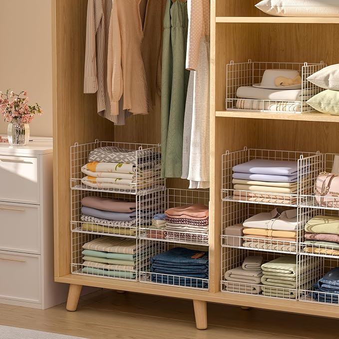 Yociyoga 5-Tier Stackable Closet Organizers and Storage Basket - Foldable Closet Shelf Organizer System, Space-Saving Clothes Storage Bins Drawer Organizer for Wardrobe, White (Patent 30022416) - Image 3